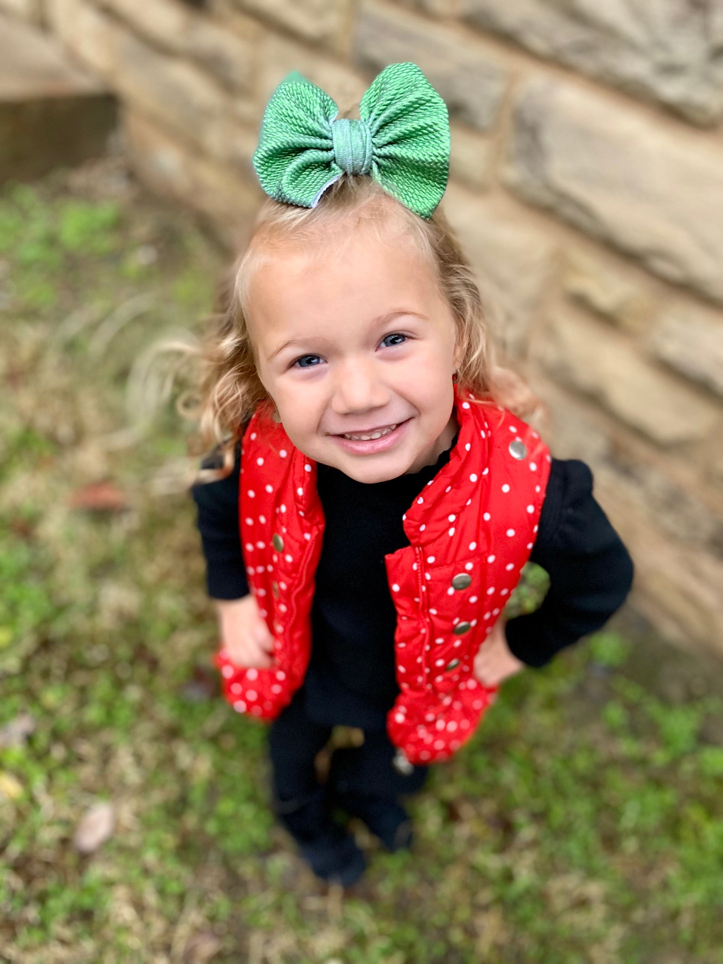 Shiny Green Pleather Bows