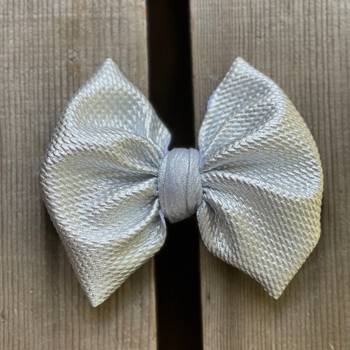 Shiny Silver Pleather Bows