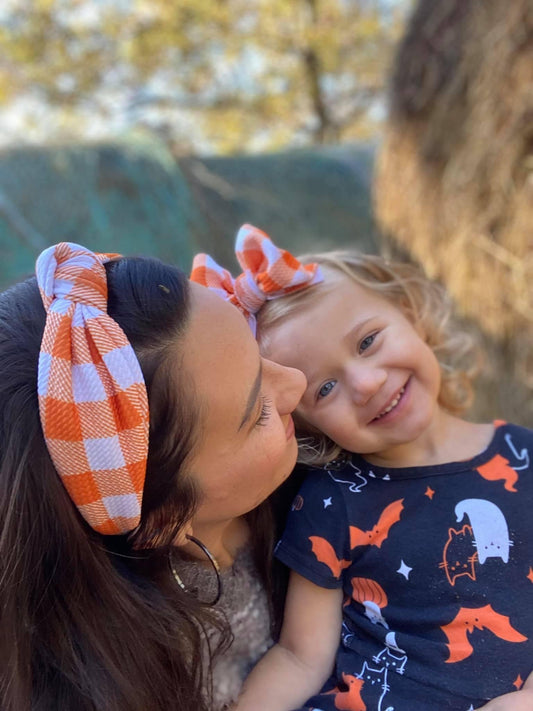 Orange Plaid Knotted Headband