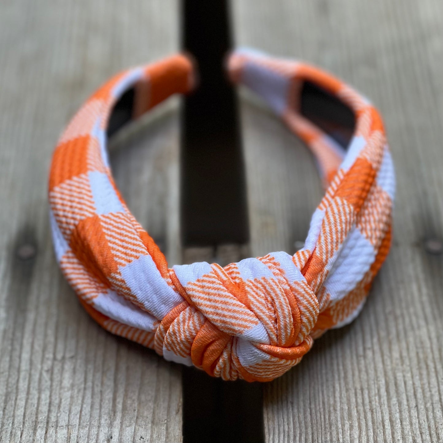 Orange Plaid Knotted Headband